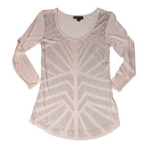 Jeans By Buffalo Sparkle Top Womens Small Light Pink Long Sleeve Embellished